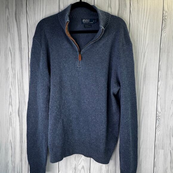 Polo Ralph Lauren Men’s Silk Cashmere Quarter Zip Sweater Light Blue Size Large - Picture 1 of 7